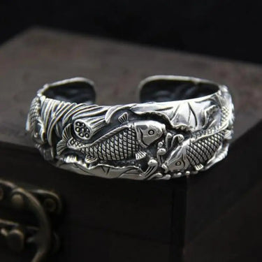 Ethnic Thai Silver Dynamic Koi Carp Bangle